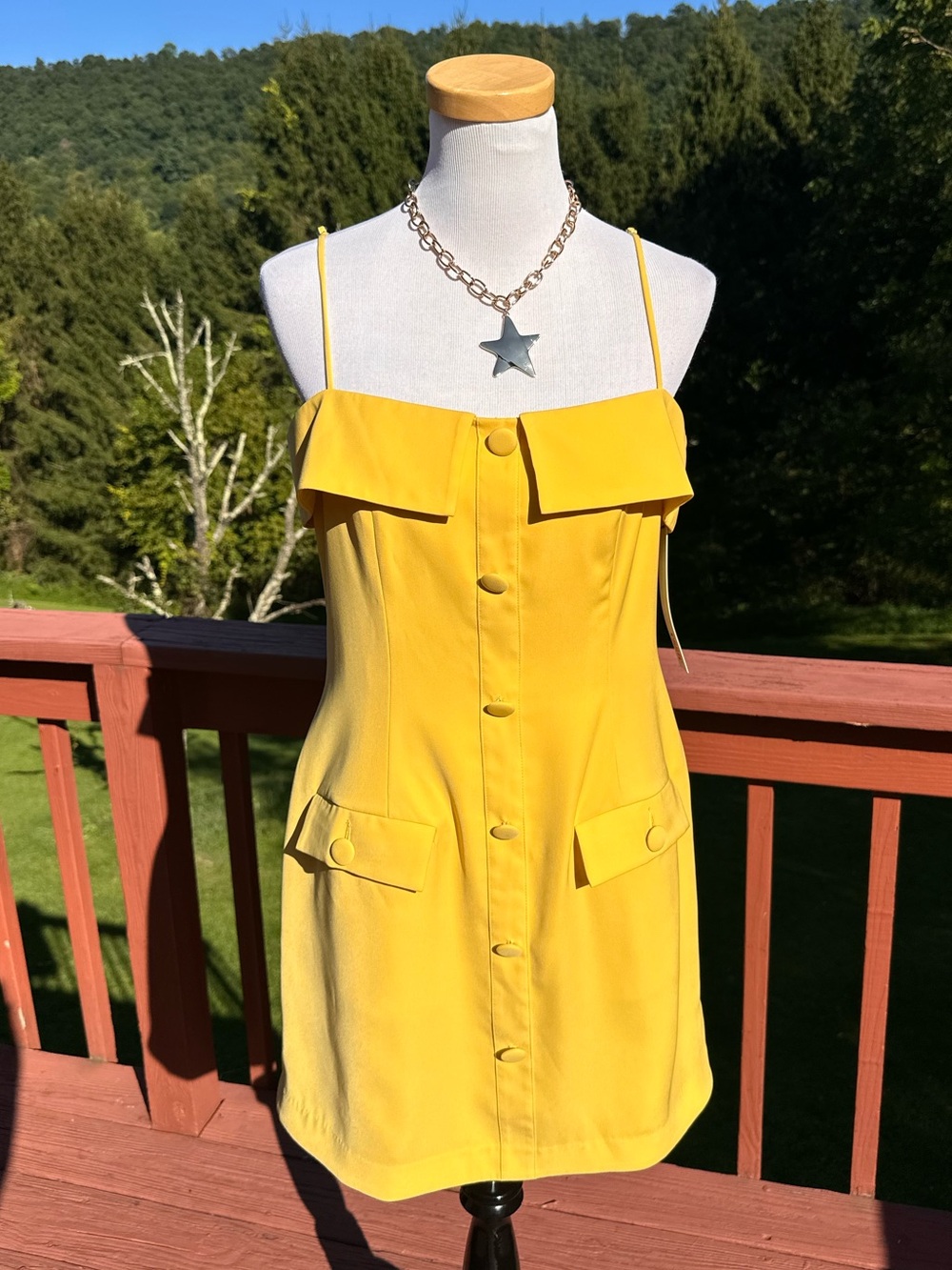 Eggie Button-Front Boardroom Twill Mini Dress Yellow